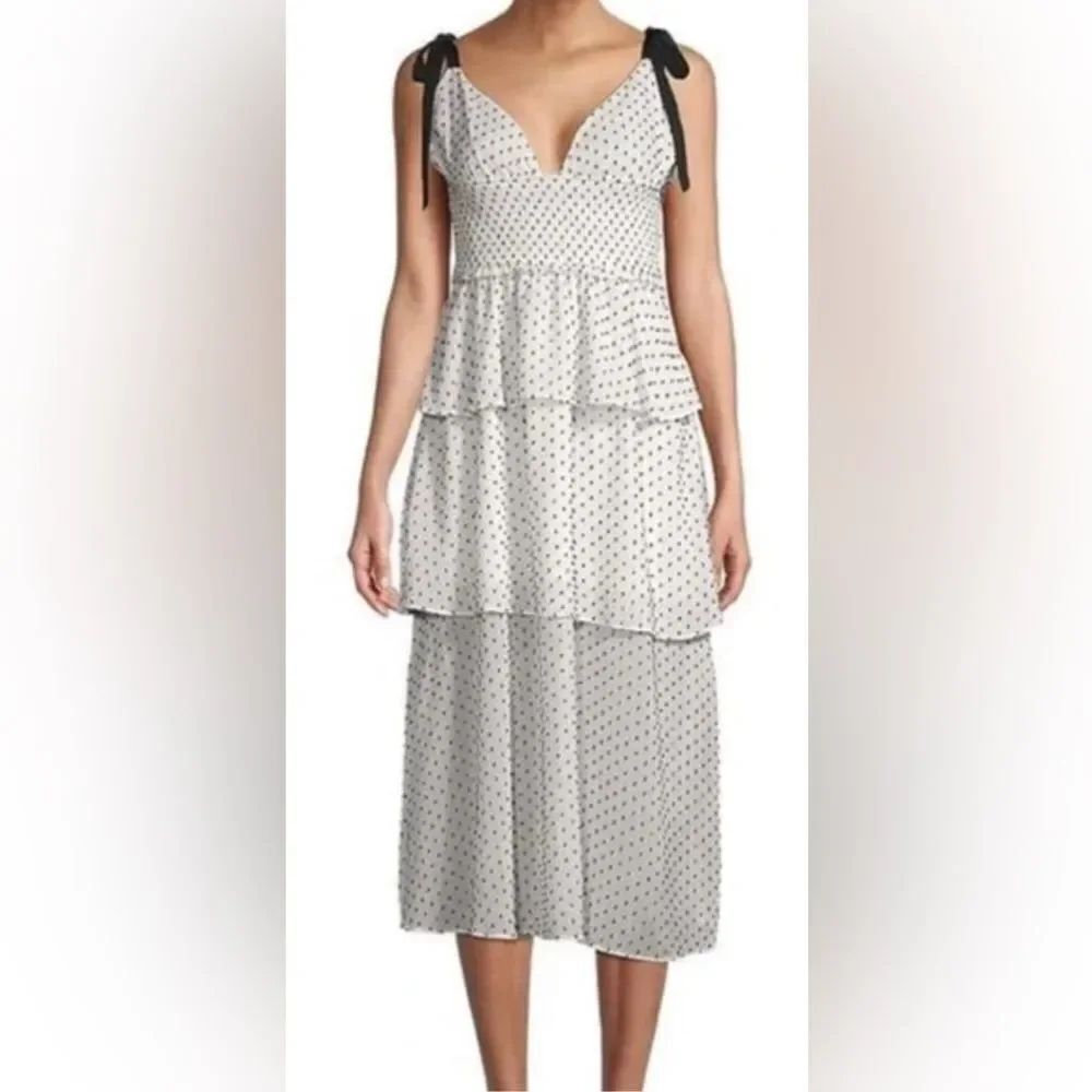 4si3nna Women's Black Paula Swiss Dot Smocked Tiered Dress Size small